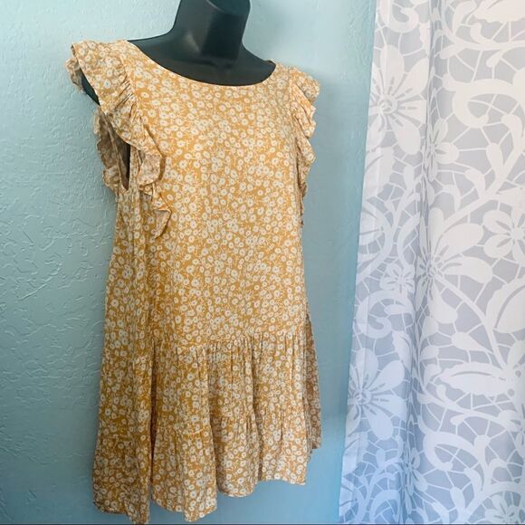 Ivy May Mustard Yellow & White Floral Boho Ruffled Sun Dress Size Small - Picture 4 of 11